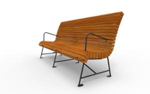 straatmeubilair, zitbanken, verticale planken, houten rugleuning, armleuning, houten zitting