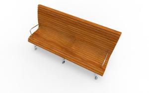 straatmeubilair, zitbanken, verticale planken, houten rugleuning, armleuning, houten zitting