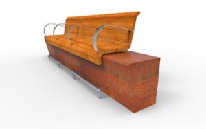 straatmeubilair, zitbanken, beton, glad beton, corten, voor senioren, muurbevestiging, houten rugleuning, armleuning, houten zitting