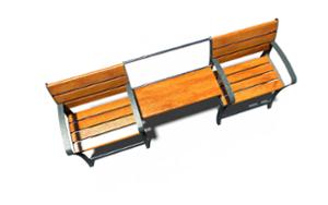 straatmeubilair, zitbanken, voor senioren, toegankelijk voor mindervaliden, houten rugleuning, houten zitting, kleine tafel, tafel, vintage