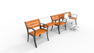 straatmeubilair, zitbanken, voor senioren, toegankelijk voor mindervaliden, houten rugleuning, houten zitting, kleine tafel, tafel, vintage