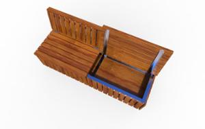 straatmeubilair, zitbanken, houten rugleuning, houten zitting, opslag ruimte