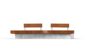 straatmeubilair, bank, zitbanken, beton, glad beton, houten rugleuning, gebogen, houten zitting