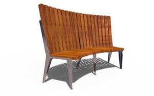 straatmeubilair, zitbanken, horizontale planken, houten rugleuning, gebogen, houten zitting, hoge rugleuning