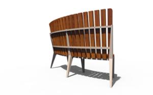 straatmeubilair, zitbanken, horizontale planken, houten rugleuning, gebogen, houten zitting, hoge rugleuning