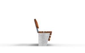 straatmeubilair, zitbanken, beton, glad beton, muurbevestiging, houten rugleuning, houten zitting