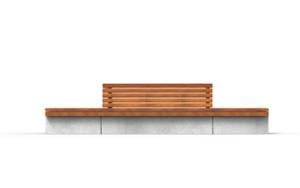 straatmeubilair, bank, zitbanken, beton, glad beton, dubbelzijdig, moduleerbaar, houten rugleuning, houten zitting