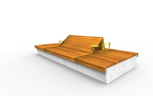straatmeubilair, bank, zitbanken, beton, glad beton, dubbelzijdig, chaise longue, moduleerbaar, houten rugleuning, houten zitting, kleine tafel