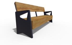straatmeubilair, zitbanken, houten rugleuning, houten zitting