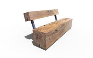 straatmeubilair, zitbanken, kłoda, houten rugleuning, houten zitting