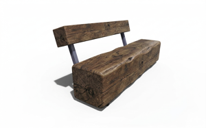 straatmeubilair, zitbanken, kłoda, houten rugleuning, houten zitting