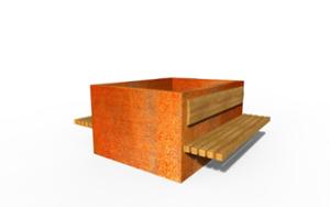 straatmeubilair, plantenbak, zitbanken, houten rugleuning, houten zitting