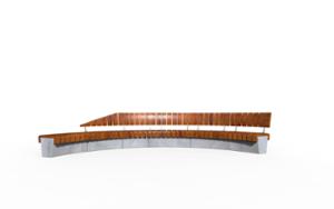 straatmeubilair, bank, zitbanken, beton, glad beton, moduleerbaar, houten rugleuning, gebogen, armleuning, houten zitting