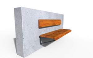 straatmeubilair, zitbanken, beton, glad beton, bevestigd aan de muur, houten rugleuning, houten zitting