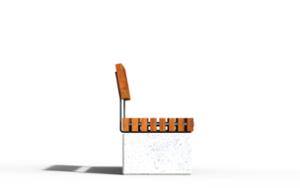 straatmeubilair, zitbanken, beton, glad beton, verticale planken, houten rugleuning, houten zitting