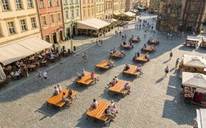 straatmeubilair, bank, dubbelzijdig, armleuning, houten zitting, vintage