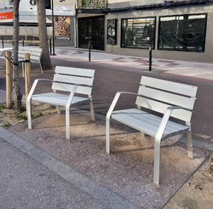 straatmeubilair, ławka, aluminium, fotel, jednoosobowa, podłokietnik