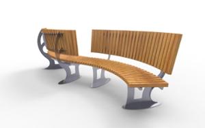 straatmeubilair, zitbanken, houten zitting, houten rugleuning, gebogen, logo, dubbelzijdig, prijs per meter, lengte gemeten op de lange kant