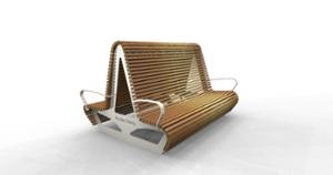 straatmeubilair, zitbanken, houten zitting, houten rugleuning, armleuning, logo, dubbelzijdig, hoge rugleuning