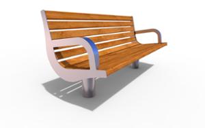 straatmeubilair, zitbanken, houten zitting, houten rugleuning, armleuning