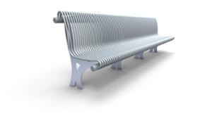 straatmeubilair, zitbanken, stalen zitting, stalen rugleuning, logo