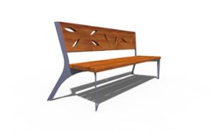straatmeubilair, zitbanken, stalen rugleuning, houten zitting, vintage