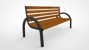 straatmeubilair, zitbanken, houten zitting, houten rugleuning, armleuning