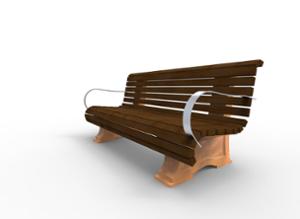 mała architektura, beton, beton architektoniczy, ławka, oparcie z drewna, podłokietnik, siedzisko z drewna, stylizowane
