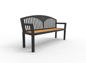 mała architektura, ławka, logo, oparcie ze stali, siedzisko z drewna, stylizowane