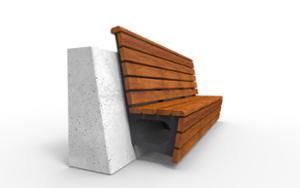 mała architektura, beton, beton architektoniczy, do ściany, ławka, modułowe, oparcie z drewna, siedzisko z drewna, wysokie oparcie