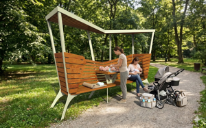 mała architektura, ławka, pergola, daszek, karmienie piersią, przewijanie, przewijak