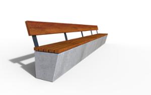mała architektura, beton, beton architektoniczy, ławka, na murku, oparcie z drewna, siedzisko z drewna