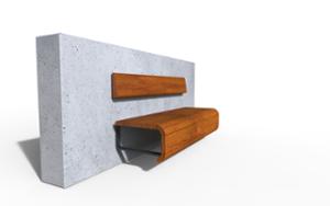 mała architektura, beton, beton architektoniczy, do ściany, ławka, oparcie z drewna, siedzisko z drewna