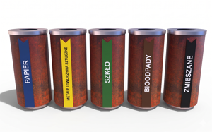 mobilier stradal, cos de gunoi, corten, volum mare, logo, curbat, scrumiera de siguranta