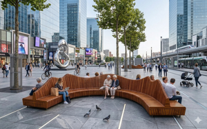 mobilier stradal, sezuturi, fata-dubla, modular, spatar din lemn, scaune din lemn, spatar inalt