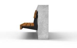 mobilier stradal, beton, beton finisat, atasat la perete, sezuturi, spatar din lemn, scaune din lemn