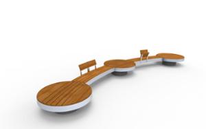 mobilier stradal, banca, sezuturi, beton, beton finisat, fata-dubla, modular, spatar din lemn, curbat, scaune din lemn