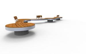 mobilier stradal, banca, sezuturi, beton, beton finisat, fata-dubla, modular, spatar din lemn, curbat, scaune din lemn