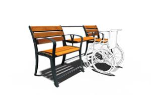 mobilier stradal, sezuturi, pentru persoanele in varsta, accesibil pentru persoane cu handicap, spatar din lemn, scaune din lemn, masa mica, masa, retro