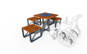 mobilier stradal, altele, sezuturi, aluminium, set picnic, varsovia, accesibil pentru persoane cu handicap, obrotowa szachownica, odlew aluminiowy, spatar din lemn, scaune din lemn, masa, sah