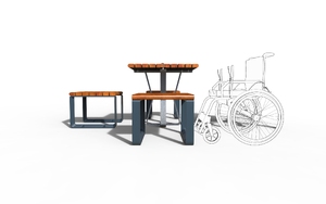 mobilier stradal, altele, sezuturi, aluminium, set picnic, varsovia, accesibil pentru persoane cu handicap, obrotowa szachownica, odlew aluminiowy, spatar din lemn, scaune din lemn, masa, sah