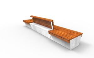 mobilier stradal, banca, sezuturi, beton, beton finisat, fata-dubla, modular, spatar din lemn, scaune din lemn