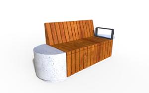 mobilier stradal, banca, sezuturi, beton, beton finisat, 230v si/sau priza usb, modular, spatar din lemn, cotiera, scaune din lemn