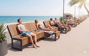 mobilier stradal, sezuturi, scanduri orizontale, spatar din lemn, scaune din lemn