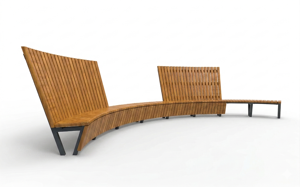 mobilier stradal, sezuturi, pret per 1 metru, lungimea masurata pe partea mai lunga, modular, spatar din lemn, curbat, scaune din lemn, spatar inalt