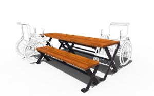 mobilier stradal, set picnic, banca, accesibil pentru persoane cu handicap, scaune din lemn, masa, retro
