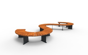 gatumöbler, planteringskärl, bänk, bänk, trä, dubbelsidig, ryggstöd i stål, böjd, sittplatser av trä, stål