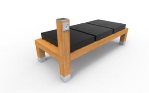gatumöbler, bänk, dubbelsidig, 230v uttag med usb, stoppad bänk, sittplatser av trä