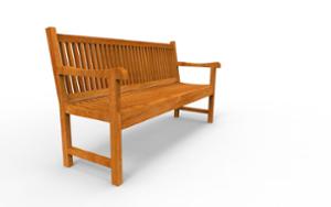 gatumöbler, bänk, trä, ryggstöd av trä, armstöd, sittplatser av trä, retro