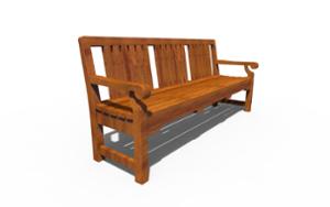 gatumöbler, bänk, ryggstöd av trä, sittplatser av trä, retro